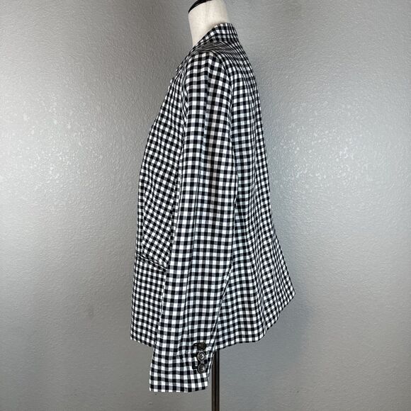 Talbots Womens One Button Blazer Size 16 Black White Gingham Plaid Linen Blend - Picture 5 of 10